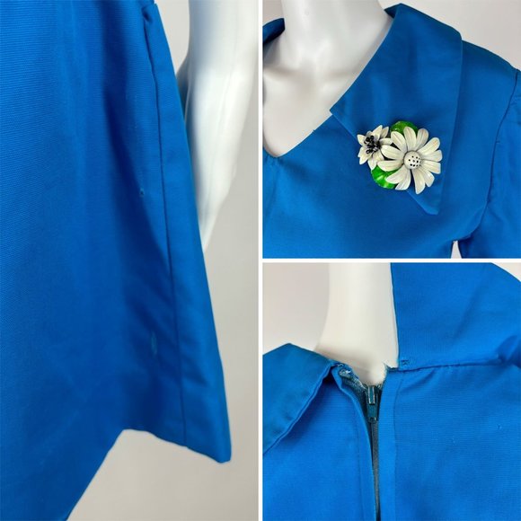 Vintage 60s Scooter Dress Women's Medium Mod Royal Blue V-Neck Dropped Waist - Picture 11 of 11